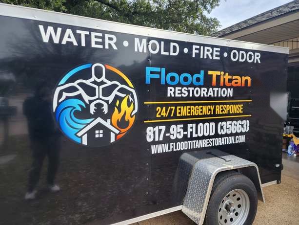Flood Titan Restoration fully equipped service trailer stocked with industrial water damage restoration equipment serving Southlake and all of DFW TX